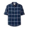 Sleeve Linen Blend Caro Pane Shirt
